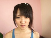 Cute Asian teen, Nana Usami, in swimsuit sucks and eats sperm
