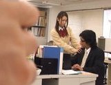 Shelly Fuji Asian teen in school uniform sucks cock