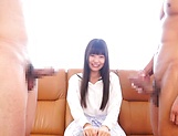 Hot Asian teen, Tsubomi, in stockings masturbates on a couch