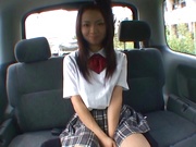Asian teen, Anna Oguri in her school uniform has car sex