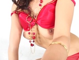 Japanese AV model in red lingerie amazes during hot solo picture 31