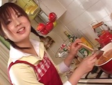 Shameless teen girl Chisato Hirai sucks cock under a table