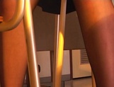 Hot teen girl in sexy black stockings Chisato Hirai rubs her pussy