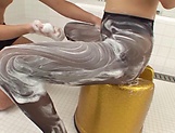 Asian Milf Reiko Sawamura in sexy pantyhose enjoys a soapy fuck picture 35
