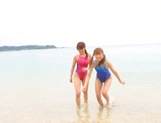 Two hot girls Yuu Namiki and Kirara Kurokawa give a handjob in a bathroom picture 32