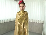 Frisky gold painted chick Kichikawa Nao is in need of a blowjob