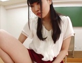 Naughty Japanese AV model is a sexy teacher giving hot footjob picture 95