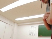 Naughty Japanese AV model is a sexy teacher giving hot footjob