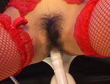 Hot babe in red lingerie sucks multiple dicks