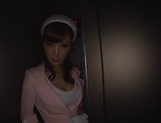Hot elevator hostess Kaede Fuyutsuki gives head on the job