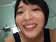 Eri Natsume nice Asian teen in her swimsuit gives pov blowjob