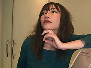 Fine Asian darling teases and sucks a tiff pole