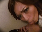 Delicious Japanese offie lady Aki Asada blows cock in a toilet on pov picture 58