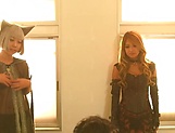 Naughty Japanese cosplay threesome on cam