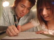 Chisato Hirayama, nice Asian teen gets cock ride and facial