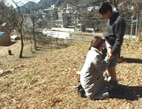 Outdoor blowjob with a mature Japanese gal Kayoko Uesugi picture 13