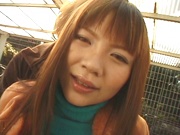 Redhead Japanese chick, An Mizuki with big tits enjoys sex outdoors