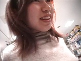 Mischievous Japnese teen, Riho Mishima, gives a blowjob in a toilet on pov picture 42