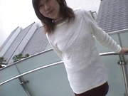 Mischievous Japnese teen, Riho Mishima, gives a blowjob in a toilet on pov