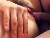 Saya Yukimi shoves huge dildos into her hairy cunt picture 157