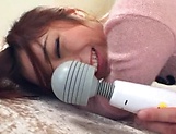 Saya Yukimi shoves huge dildos into her hairy cunt picture 95