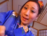 Sweet kimono lady Shizuku Morino enjoys hardcore and gets facial cumshot picture 39