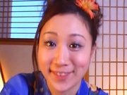 Sweet kimono lady Shizuku Morino enjoys hardcore and gets facial cumshot