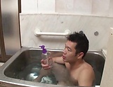 Naughty Japanese AV model sucks cock in the bath