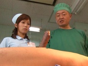 Crazy nurse Minami Kojima gives a hand job and rides cock