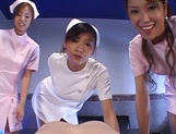 Japanese nurses sharing cock in sloppy manners