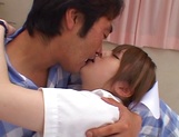 Hot nurse Ria Sakurai in a hardcore sex action gets cum on tits picture 15