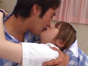 Hot nurse Ria Sakurai in a hardcore sex action gets cum on tits