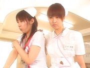Two hot nurses give handjobs to their patients