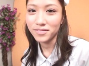Beautiful Asian nurse throats a big dick in POV