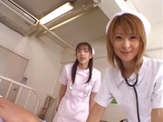 Sleazy nurses undress and fuck a lucky patient