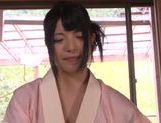 Kimono clad Asian teen Ai Uehara gives a hot blowjob picture 17