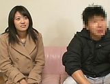 Naughty Japanese AV model gives blowjob before her interview