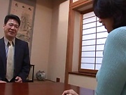 Horny mature Japanese AV Model gets banged in the office