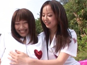 Sweet outdoor with two naughty Japan lesbians