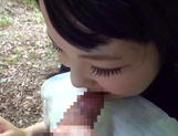 Gorgeous Asian babe sucks dick and eats sperm outdoors picture 28