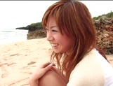 Hot Asian milf, Aki Katase, enjoys pov sex at the beach