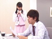 Aino Kishi Asian office lady gives some desktop sex for boss