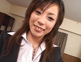 Cum on tits for amateur Japanese AV model in pov office sex