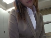 Gorgeous office lady Ayu Sakurai shows off pussy rubbing and rides cock