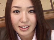 Yummy office girl Sakura Morino licks balls and gets drilled and banged