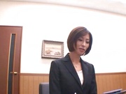 Beautiful office lady in sexy pantyhose Akari Asahina makes a guy jerk off