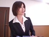 Asian office lady Akari Asahina gets her horny pussy licked picture 14