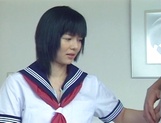 Naughty Asian teen in her school uniform uses sex toys picture 74