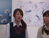 Naughty threesome on cam with Yui Saotome and  Moa Hoshizora picture 69