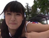 Japanese cheerleader Airi Satou gets hardcore facial at outdoor picture 31